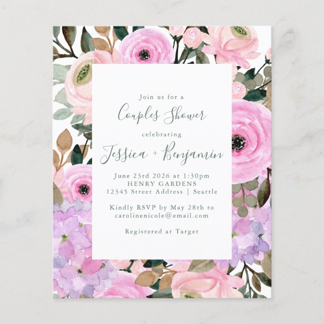 Budget Lilac Pink Floral Stripe Couples Shower   (Front)