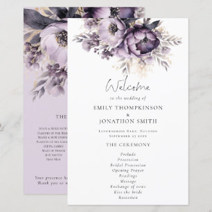 Budget Lilac Purple Florals Wedding Program