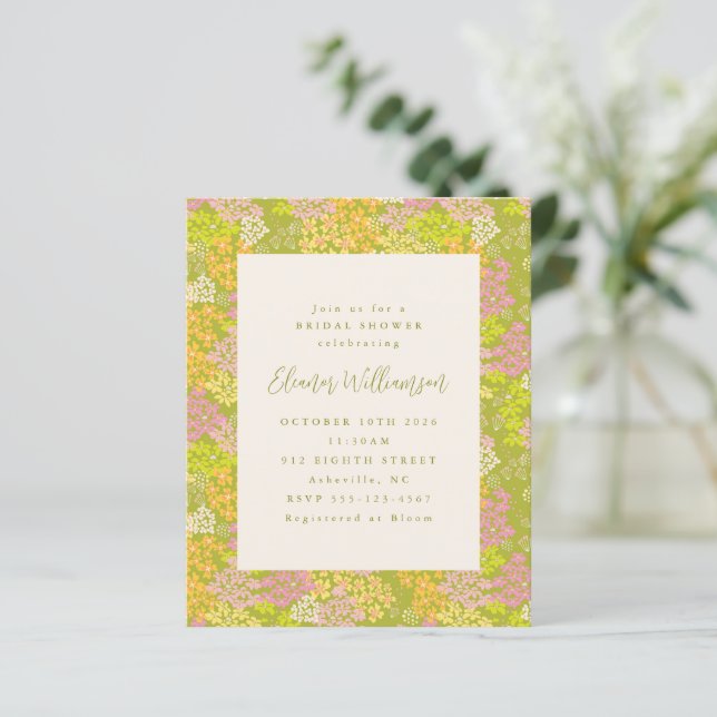 Budget Lime Green Floral Bridal Shower Invitation (Standing Front)