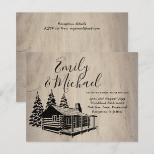 Budget Lineart Cabin in Woods Wedding Invite