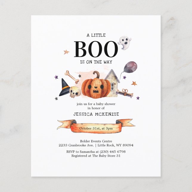 Budget Little Boo Halloween Baby Shower Invitation (Front)