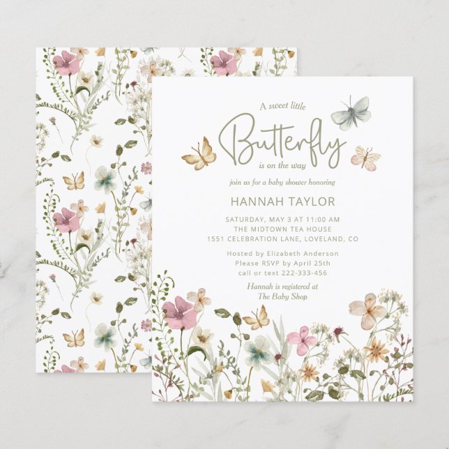 Budget Little Butterfly Girl Baby Shower Invite (Front/Back)