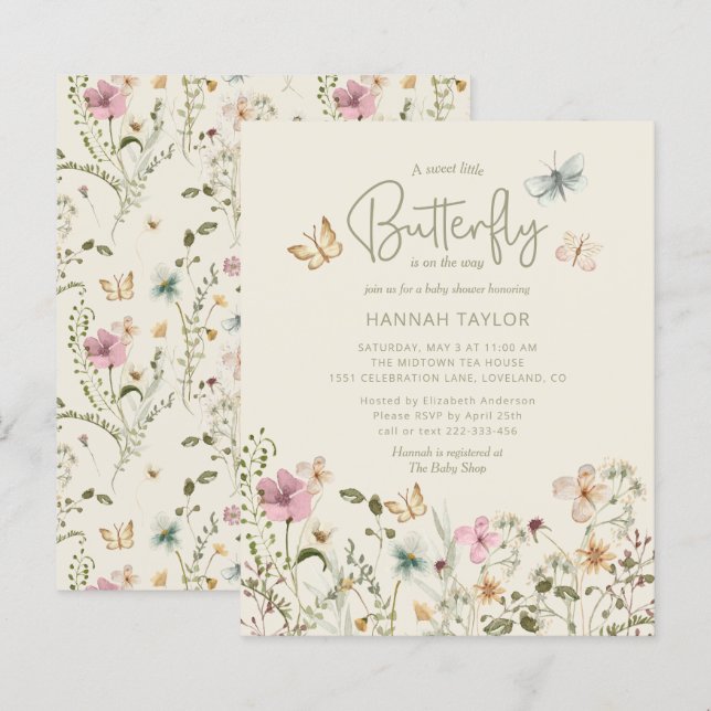 Budget Little Butterfly Girl Baby Shower Invite (Front/Back)