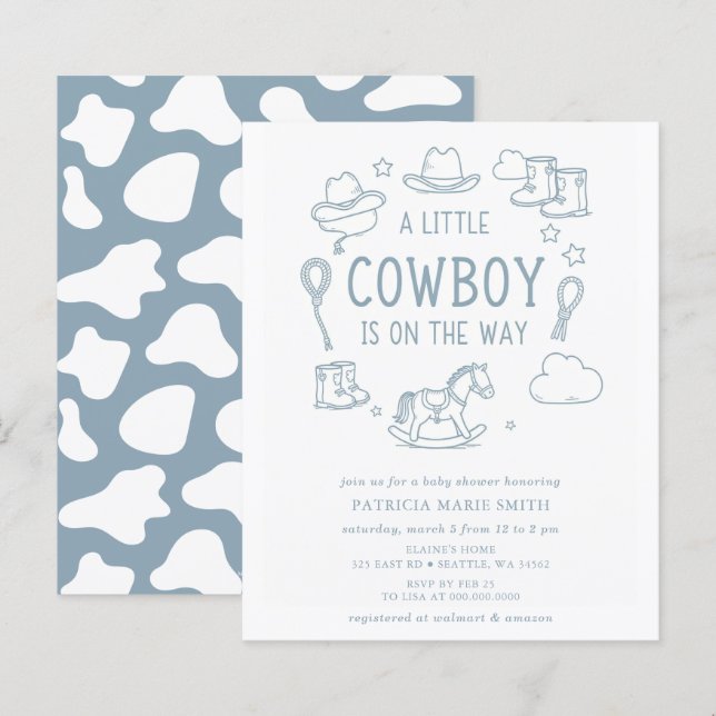 Budget Little Cowboy Boy Baby Shower Invitation (Front/Back)