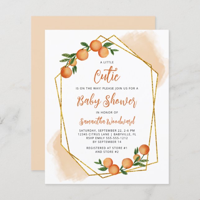 Budget Little Cutie Orange Baby Shower Invitation (Front/Back)