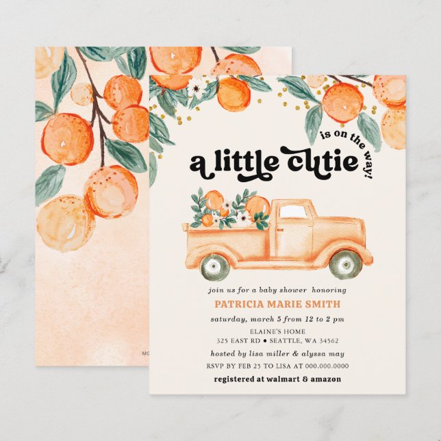 Budget Little Cutie Orange Baby Shower Invitation (Front/Back)