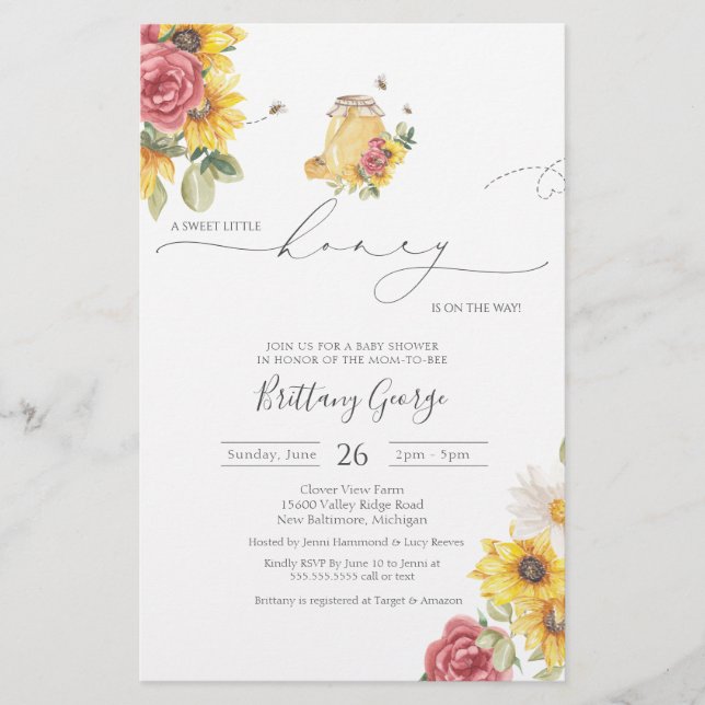 Budget Little Honey Bee Baby Shower Invitation (Front)