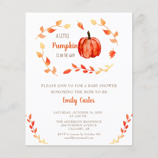 Budget Little Pumpkin Baby Shower Fall Foliage  (Front)