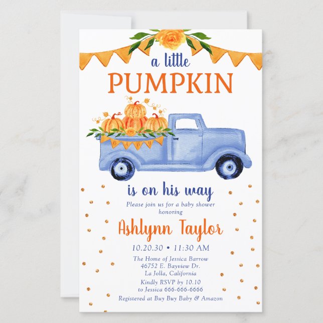 Budget Little Pumpkin Baby Shower Invitation (Front)