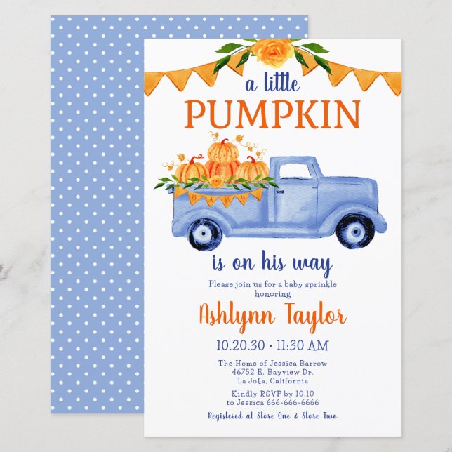 Budget Little Pumpkin Boy Baby Sprinkle Invitation (Front/Back)