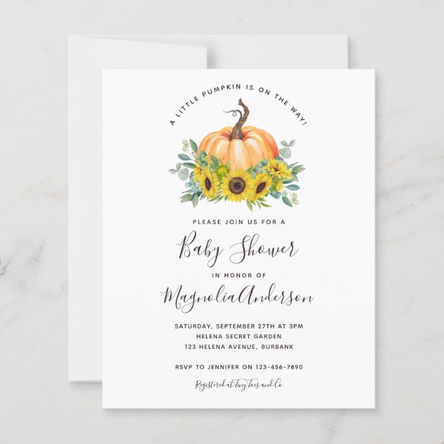 Budget Little Pumpkin Fall Baby Shower Invitation (Front)