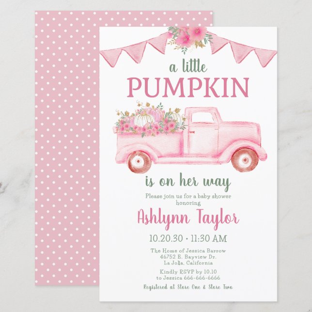 Budget Little Pumpkin Girl Baby Shower Invitation (Front/Back)