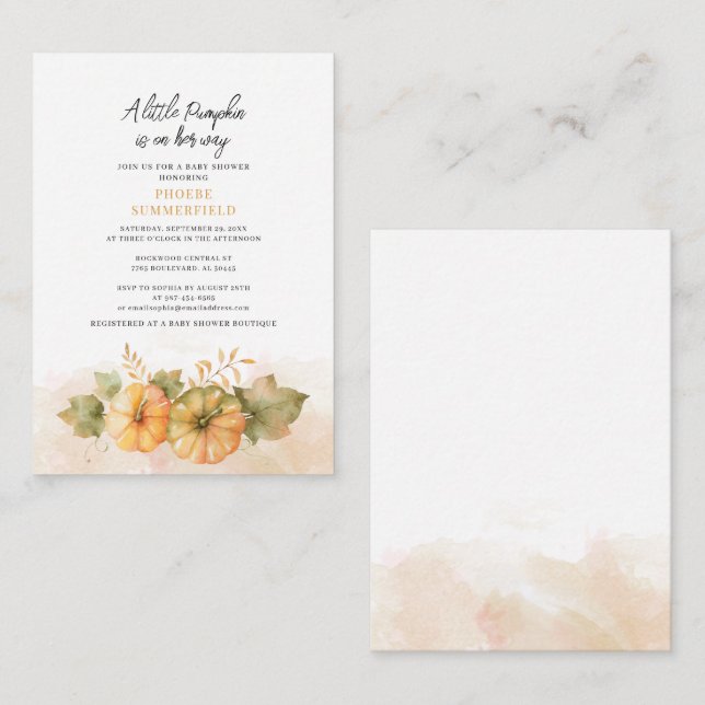 Budget Little Pumpkin on Her Way Baby Shower Card (Front/Back)