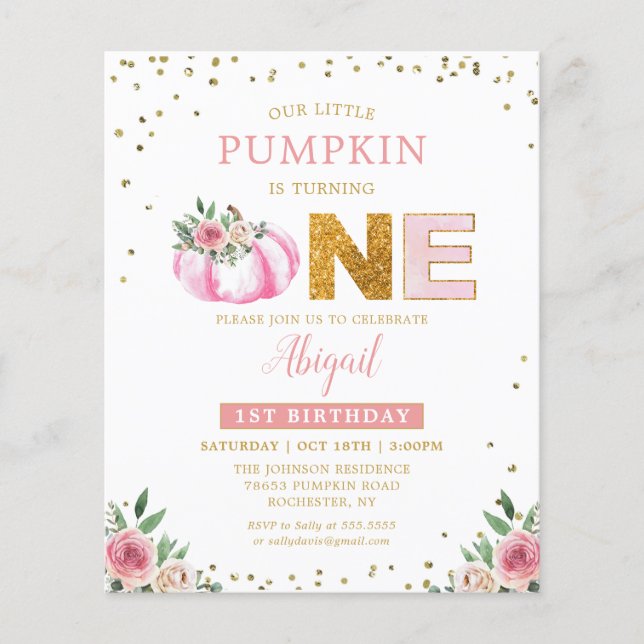 Budget Little Pumpkin Pink Floral 1st Birthday (Front)