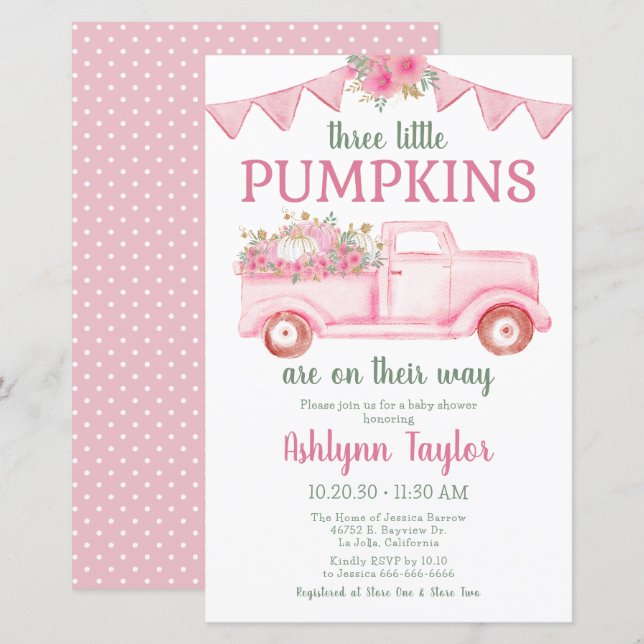 Budget Little Pumpkin Triplet Girl Baby Shower (Front/Back)