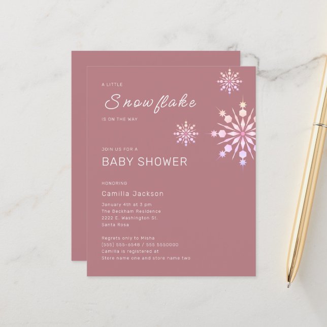 Budget Little Snowflake  Pink Winter Baby Shower (Front/Back In Situ)