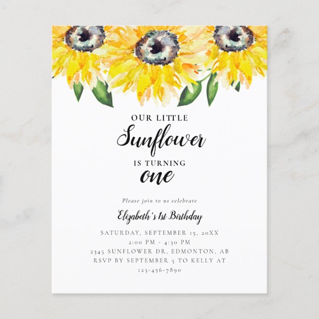 Budget Little Sunflower First Birthday One Elegant (Front)