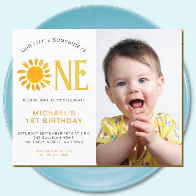 Budget Little Sunshine 1st Birthday Photo Invite (Creator Uploaded)