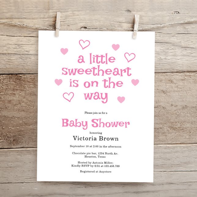 Budget Little sweetheart Girl Baby Shower Invite (Creator Uploaded)