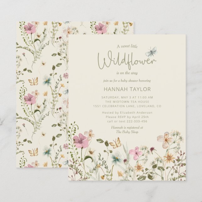 Budget Little Wildflower Girl Baby Shower Invite (Front/Back)