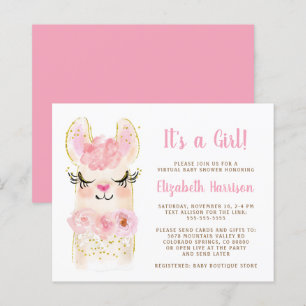 Budget Llama Baby Girl Virtual Shower Invitation