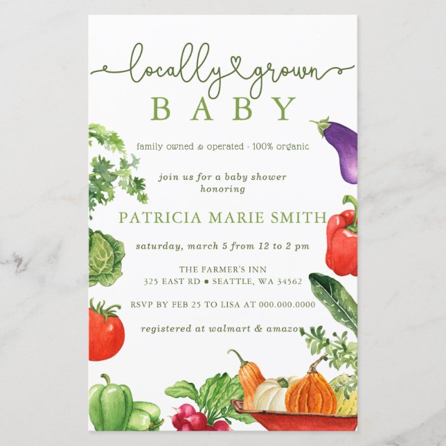 Budget Locally Grown Farmers Market Baby Shower (Front)
