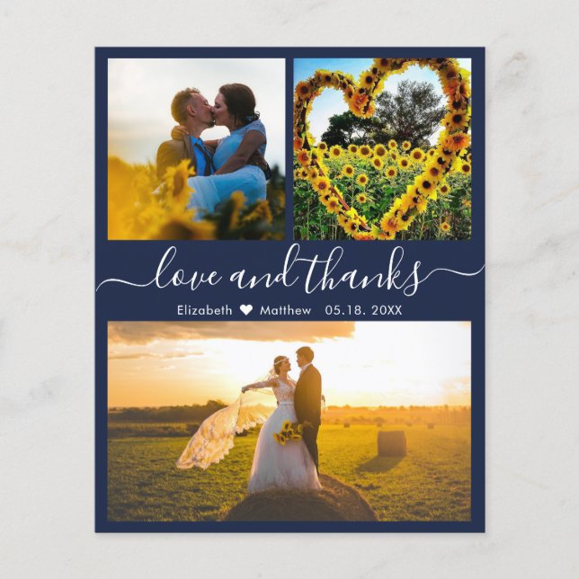 Budget Love and Thanks Navy Wedding Photo Collage  (Front)