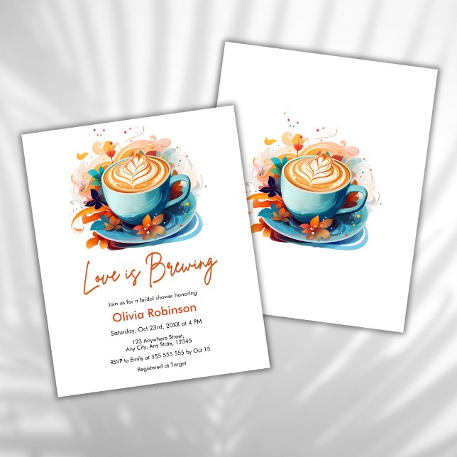 Budget Love is Brewing Bridal Shower Invite  (Budget Blue Floral Love is Brewing Coffee Bridal Shower Invitation )