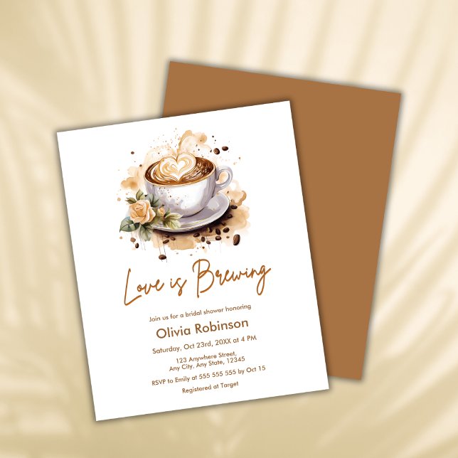 Budget Love is Brewing Coffee Bridal Shower Invite (Budget Floral Love is Brewing Brown Coffee Bridal Shower Invitation  )