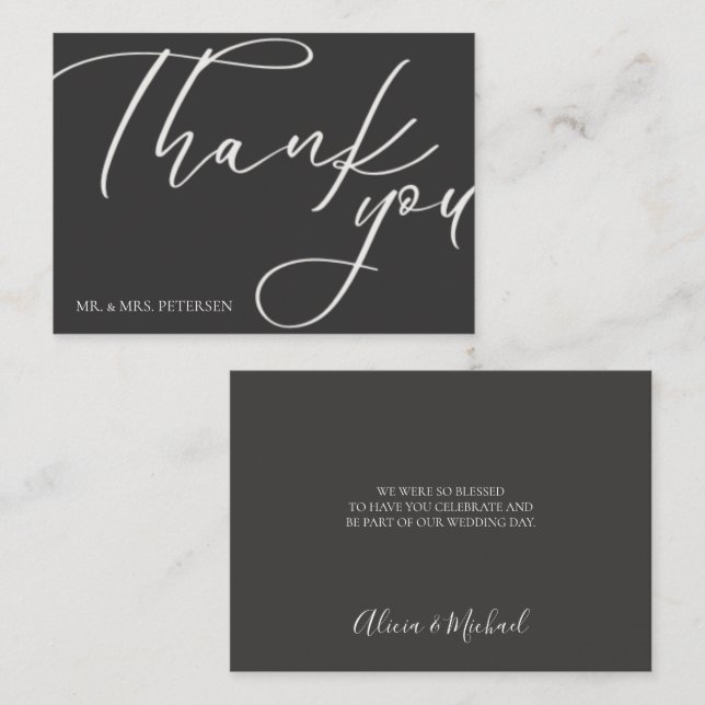 Budget love thanks script simple wedding thank you card (Front/Back)
