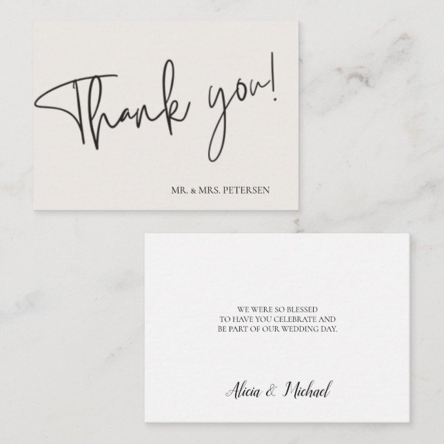 Budget love thanks script simple wedding thank you card (Front/Back)