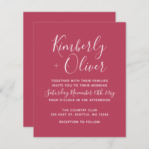 Budget Magenta Modern Script Wedding Invitation
