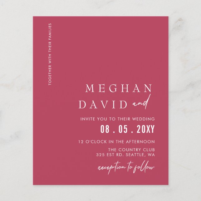 Budget Magenta Modern Wedding Invitation (Front)