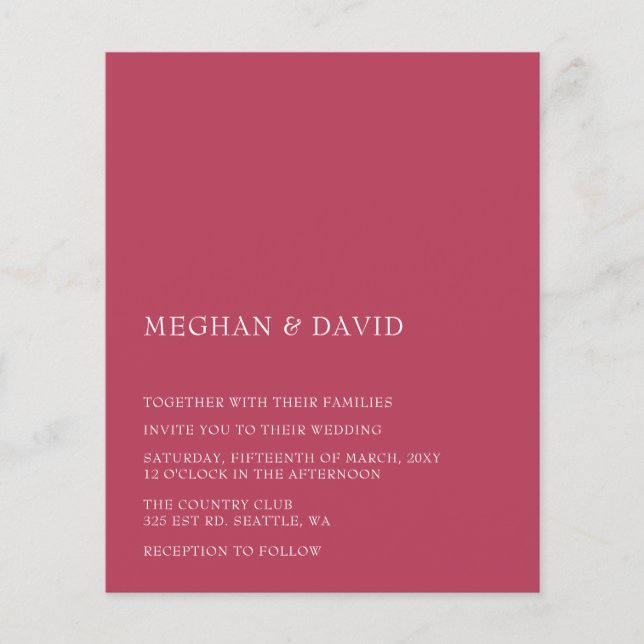 Budget Magenta Modern Wedding Invitation (Front)