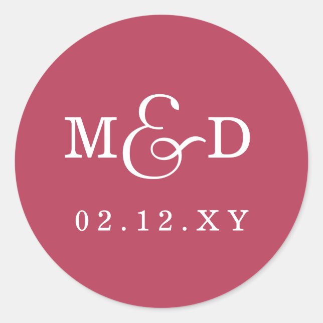 Budget Magenta Monogram Wedding Classic Round Sticker (Front)