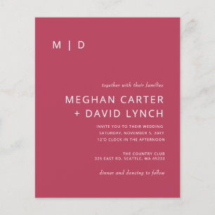 Budget Magenta Monogram Wedding Invitation
