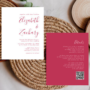 Budget Magenta Script QR Code Wedding Invite