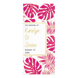 BUDGET magenta tropical leaves wedding program Rack Card