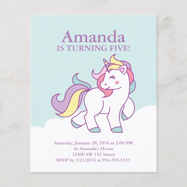 Budget Magical Unicorn Pastel GIRL Birthday  (Front)