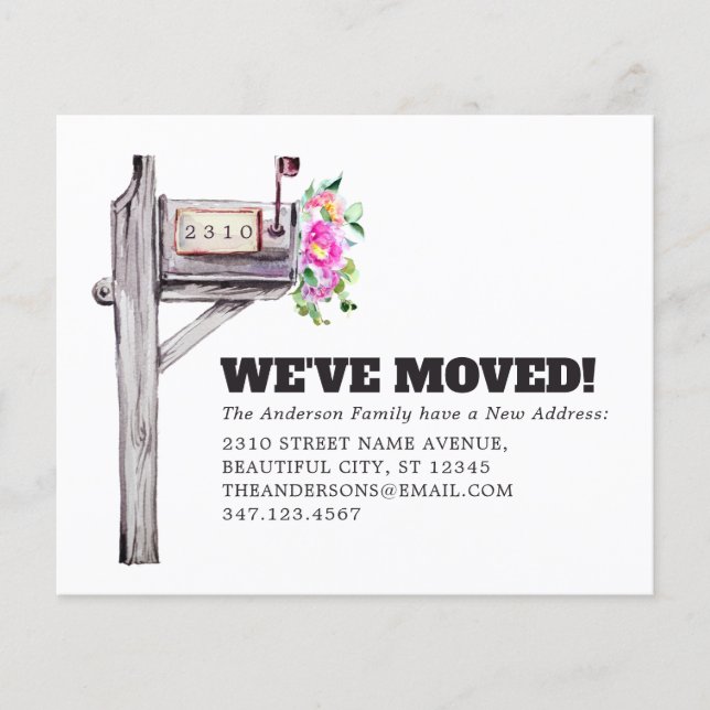 Budget Mailbox Floral New Home Moving Announcement (Front)