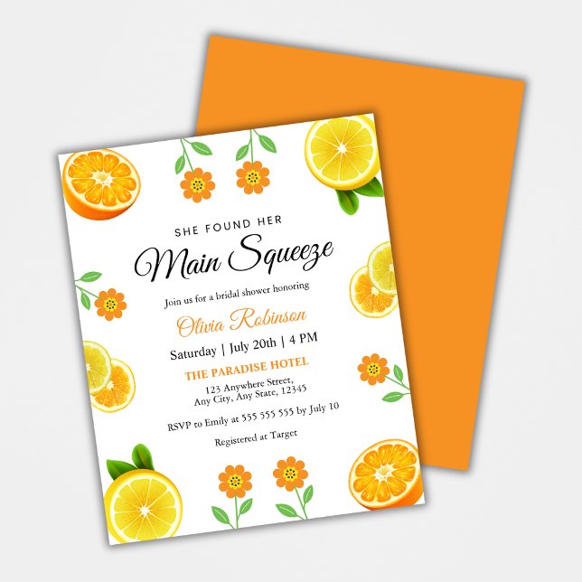 Budget Main Squeeze Citrus Bridal Shower Invite (Budget Main Squeeze Citrus Summer Lemon Bridal Shower Invitation )