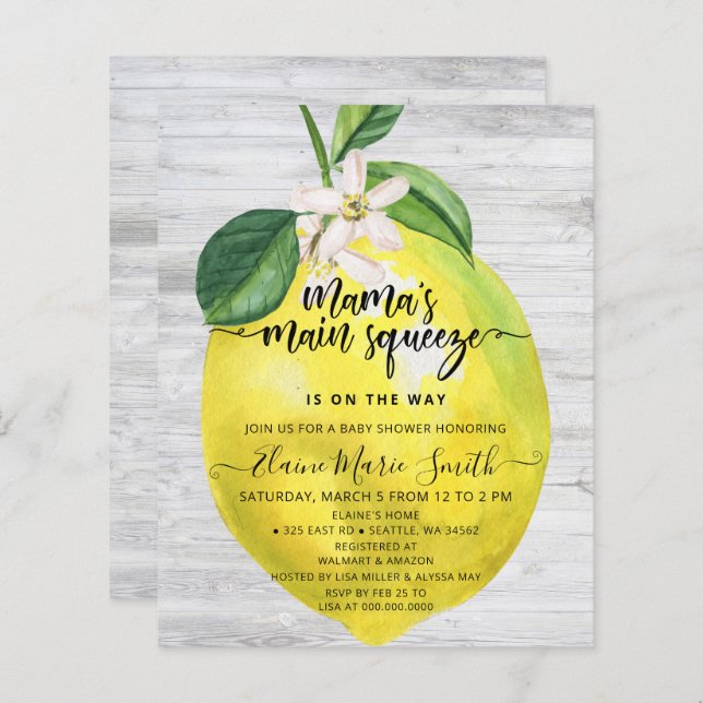 Budget Main Squeeze Lemon Baby Shower Invitation (Front/Back)