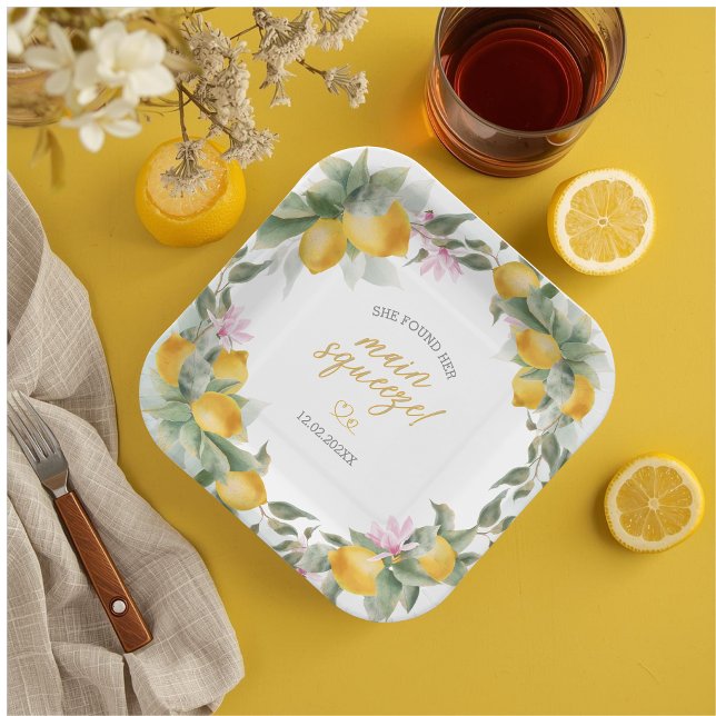 Budget Main Squeeze Lemon Wreath Bridal Shower Paper Plate (Creator Uploaded)