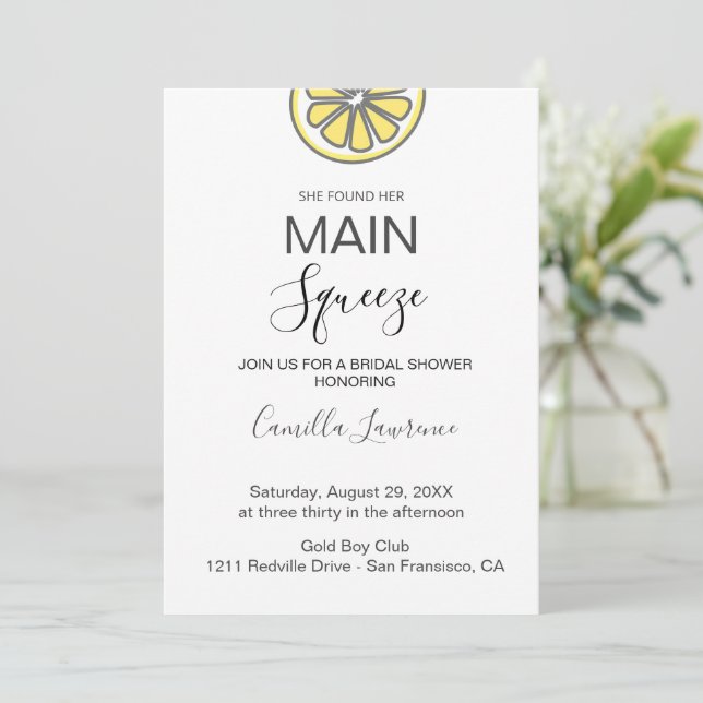 Budget Main Squeeze Tropical Citrus Bridal Shower  Invitation (Standing Front)