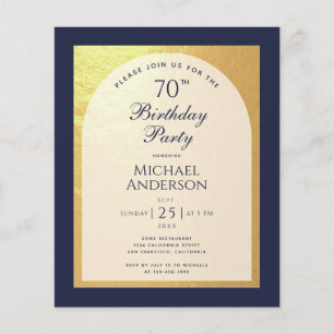 Budget Man 70th Birthday Navy Blue Gold Invitation