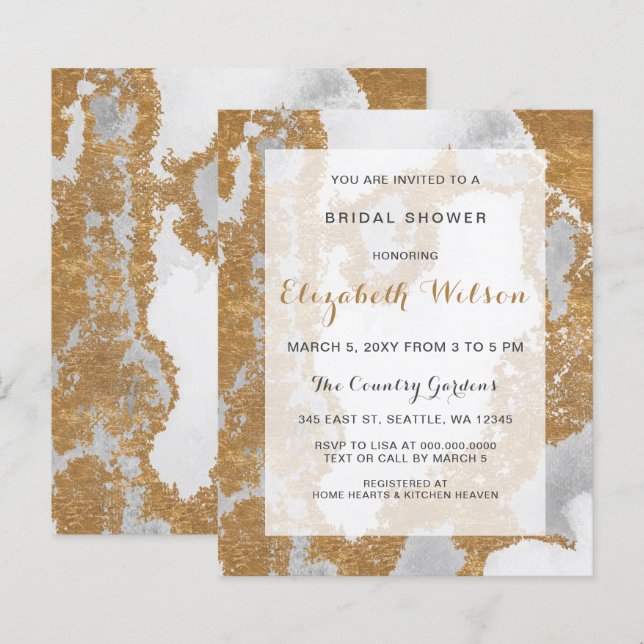 Budget Marble Gold Bridal Shower Invitation (Front/Back)