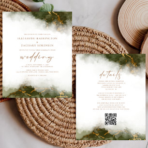Budget Marble Olive Green Gold QR Code  Wedding