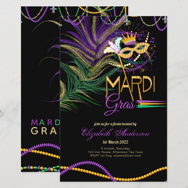 BUDGET MARDI GRAS 2022!! Feathers Mask Beads  (Front/Back)
