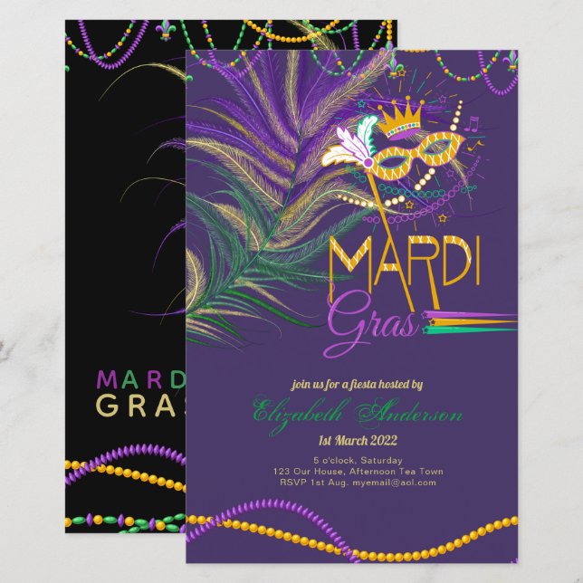 BUDGET MARDI GRAS 2022!! Feathers Mask Beads  (Front/Back)