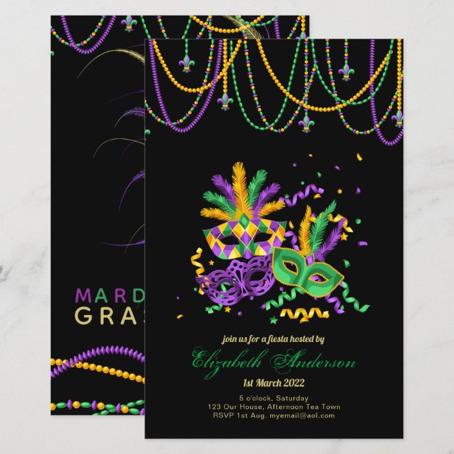 BUDGET MARDI GRAS 2023!! Feathers Mask Beads  (Front/Back)